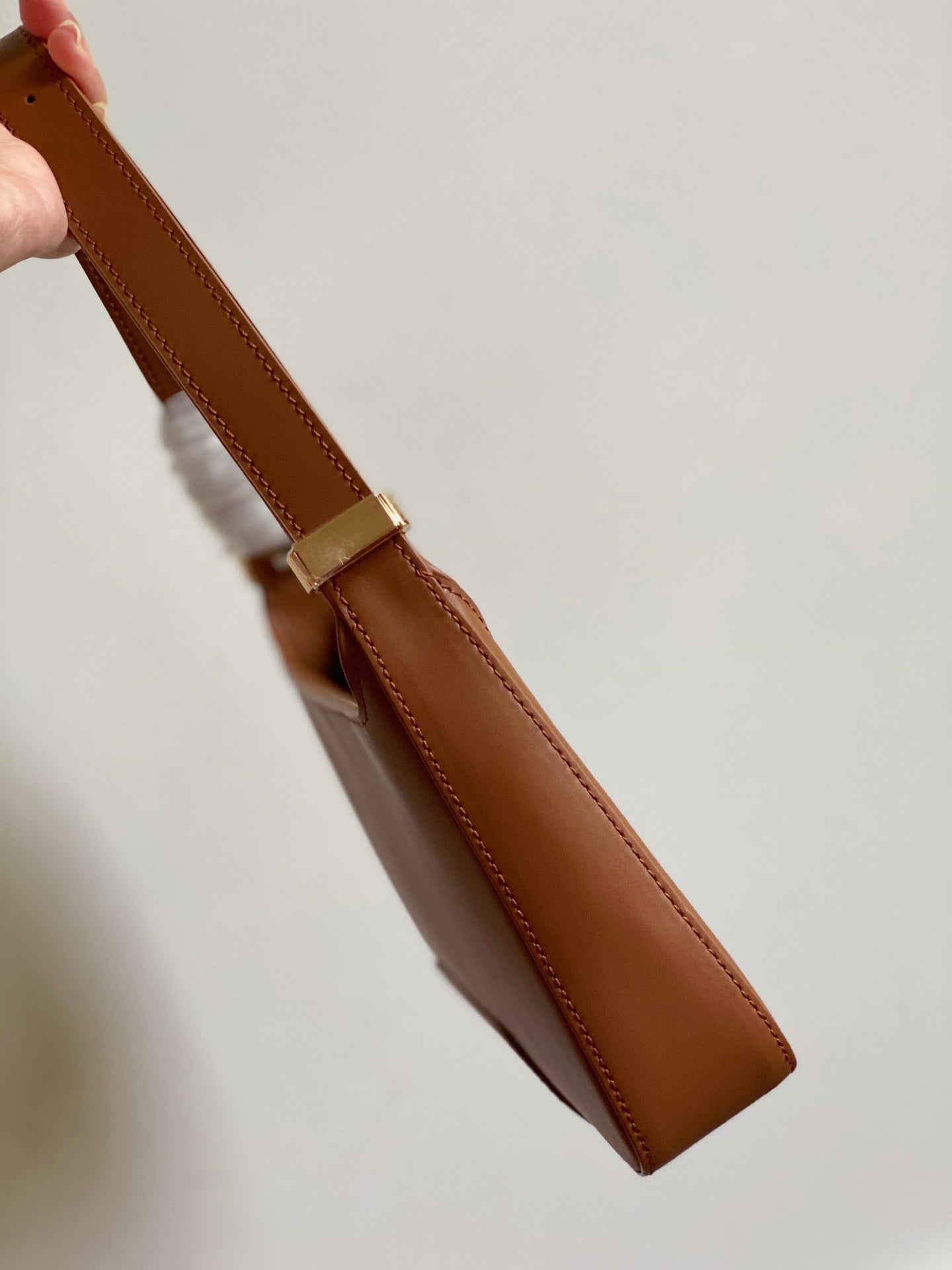 Burberry TB Brown Leather Shoulder Bag with Gold Monogram Logo