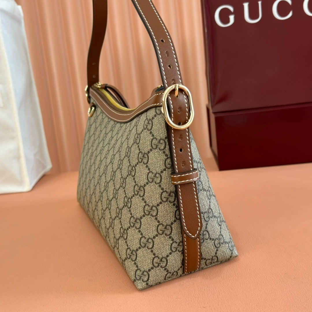 Gucci GG Emblem Medium Shoulder Bag in Signature Canvas with Leather Trim