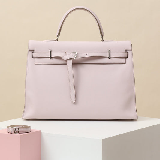Hermès Kelly Flat 35 Rose Dragee Swift Leather