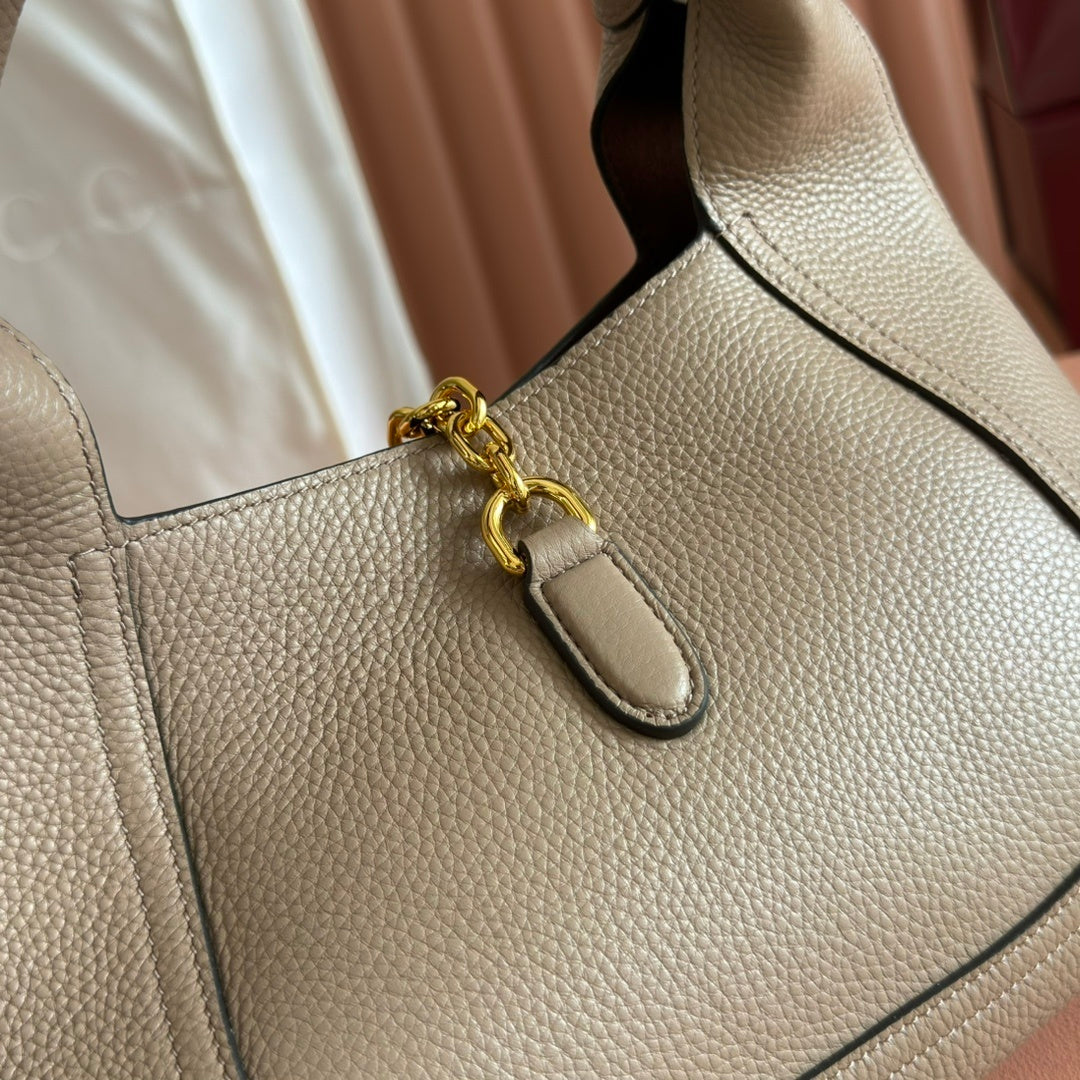 Gucci Softbit Grained Calf Leather Bag with Gold Half Horsebit Hardware