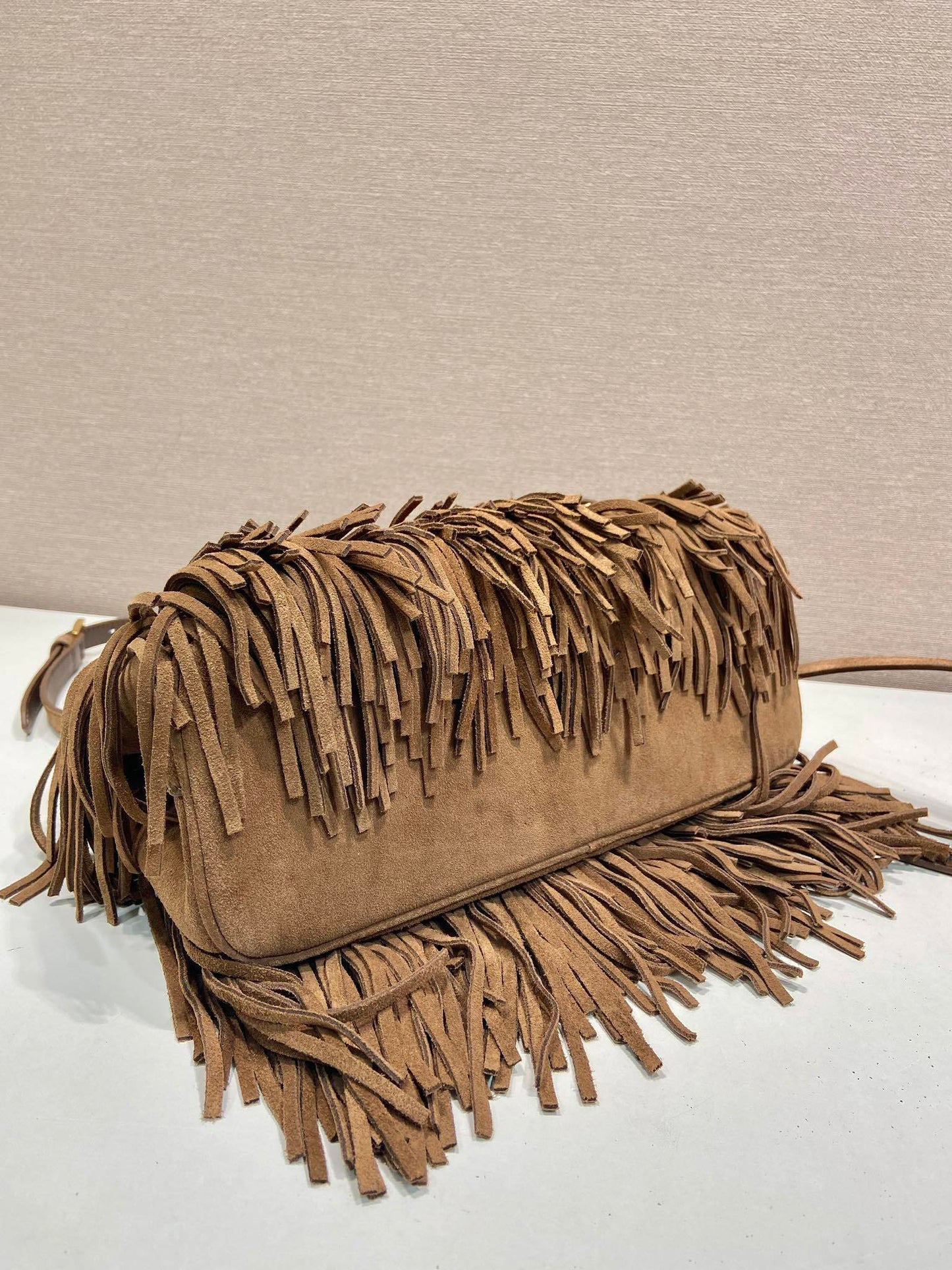 Prada Galleria Medium Cocoa Brown Suede Bag with Fringe