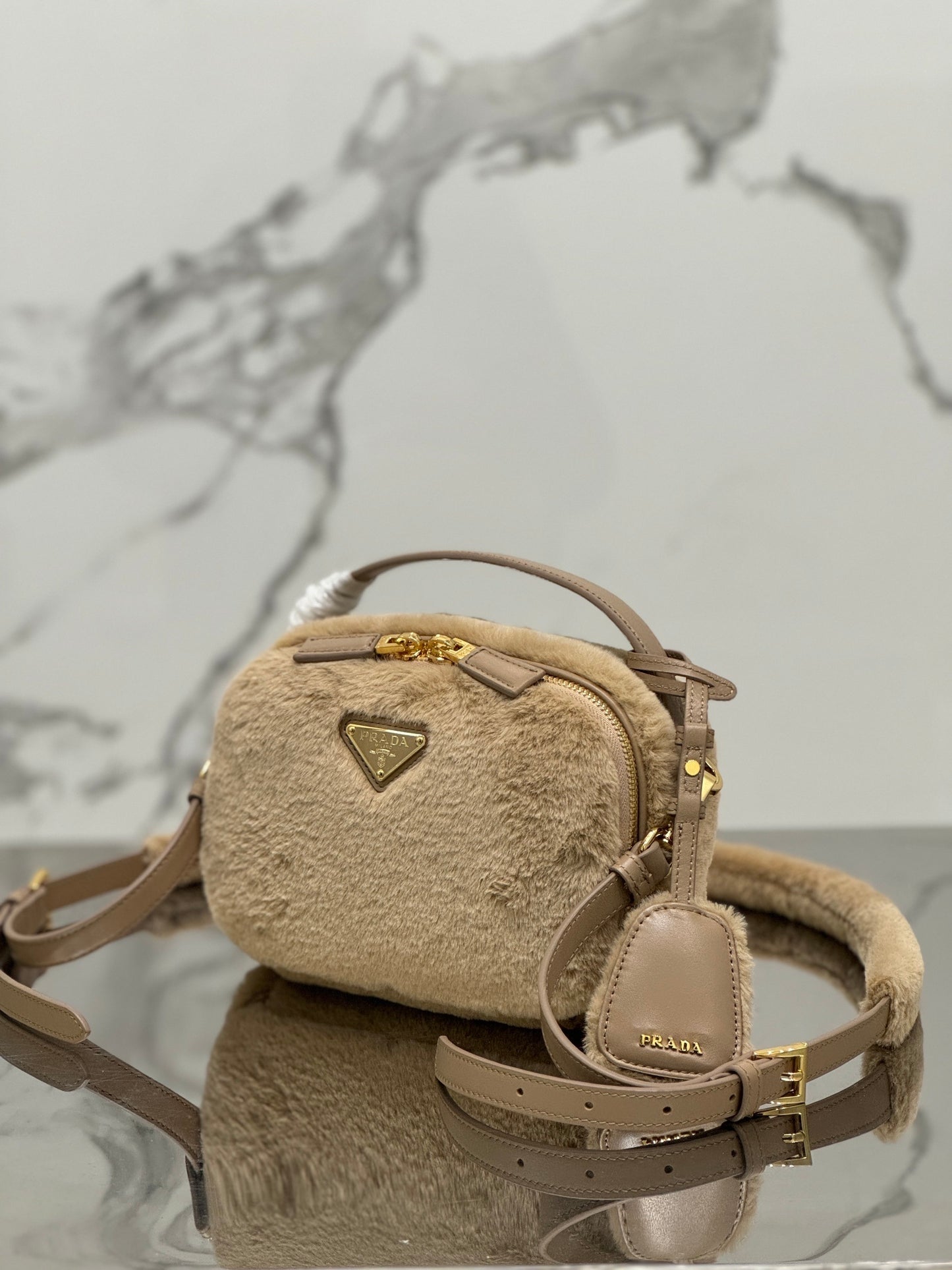 Prada Odette Shearling Mini Bag – Beige