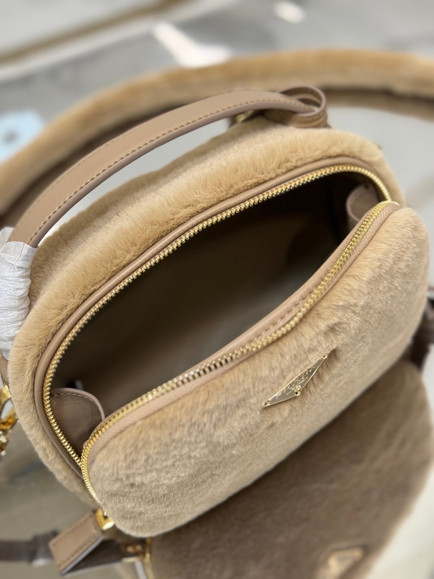 Prada Odette Shearling Mini Bag – Beige