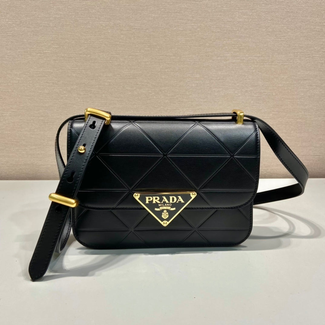 Prada Quilted Nappa Leather Shoulder Bag with Gold Triangle Logo