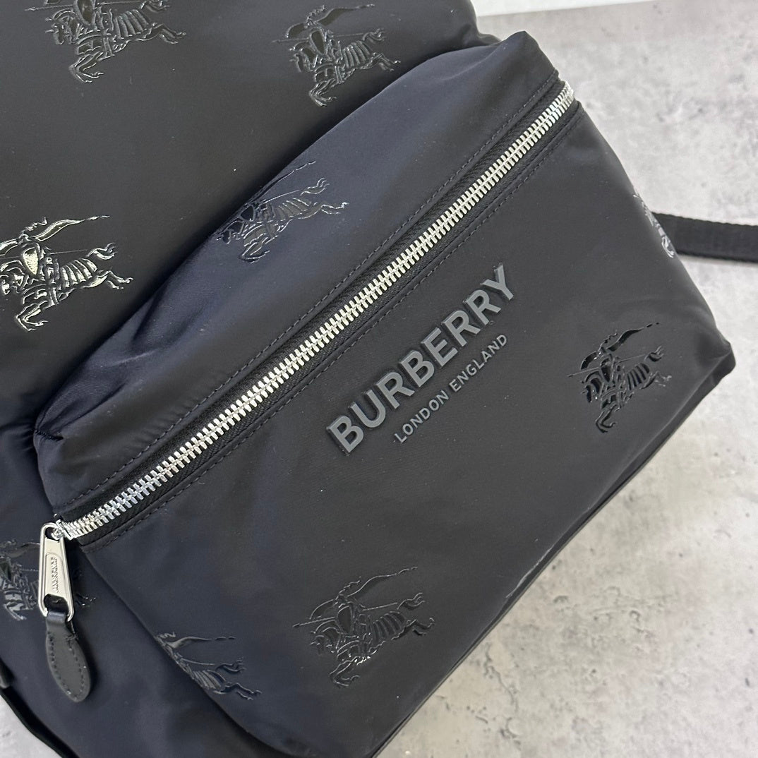 Burberry Jett Black Backpack with Equestrian Knight Design & Silver-Tone Hardware