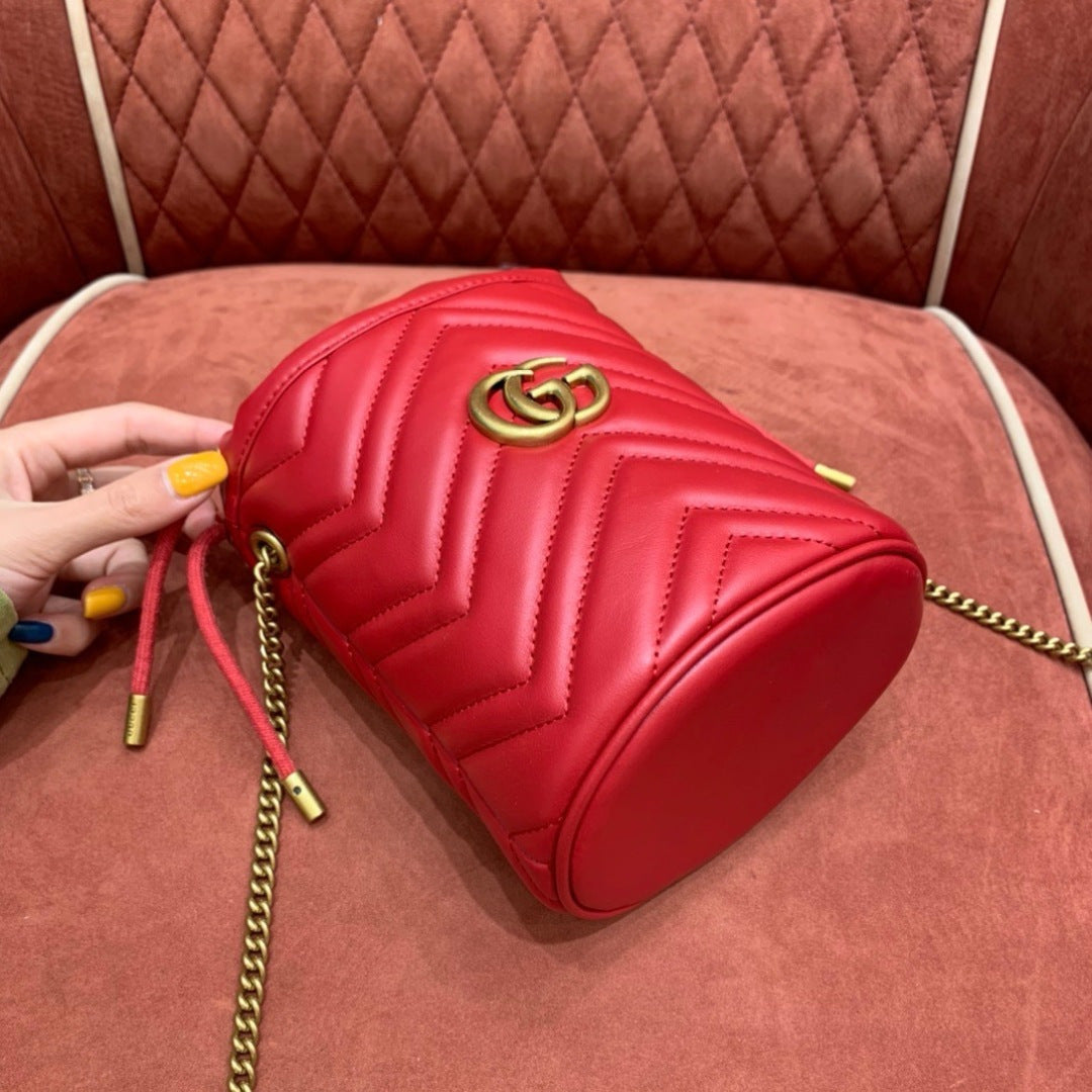 Gucci GG Marmont Mini Bucket Bag in Red Matelassé Leather