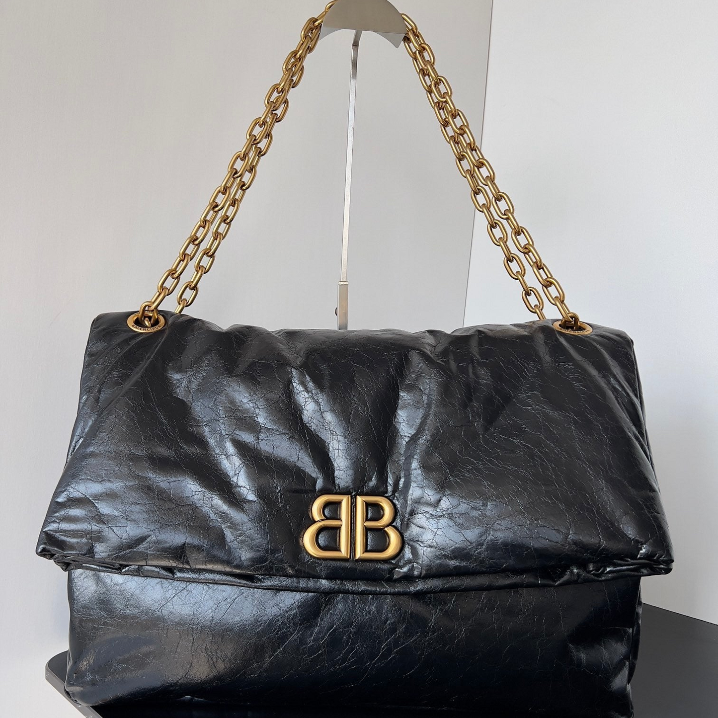 Balenciaga Monaco Chain Bag Black Crinkled Calfskin