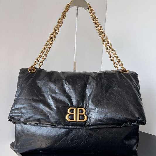 Balenciaga Monaco Chain Bag Black Crinkled Calfskin