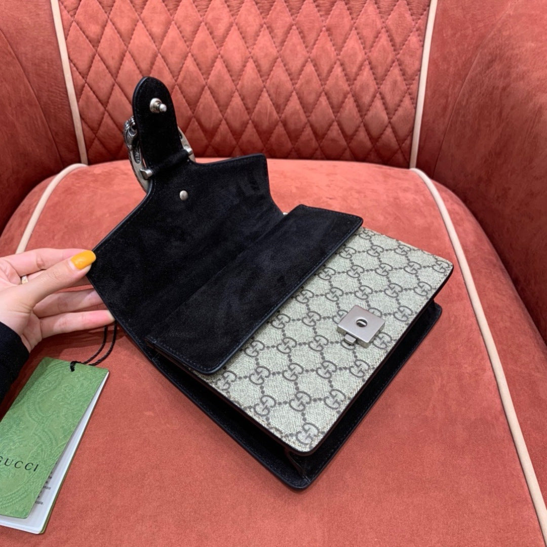 Gucci Dionysus GG Supreme Mini Bag with Black Suede Trim
