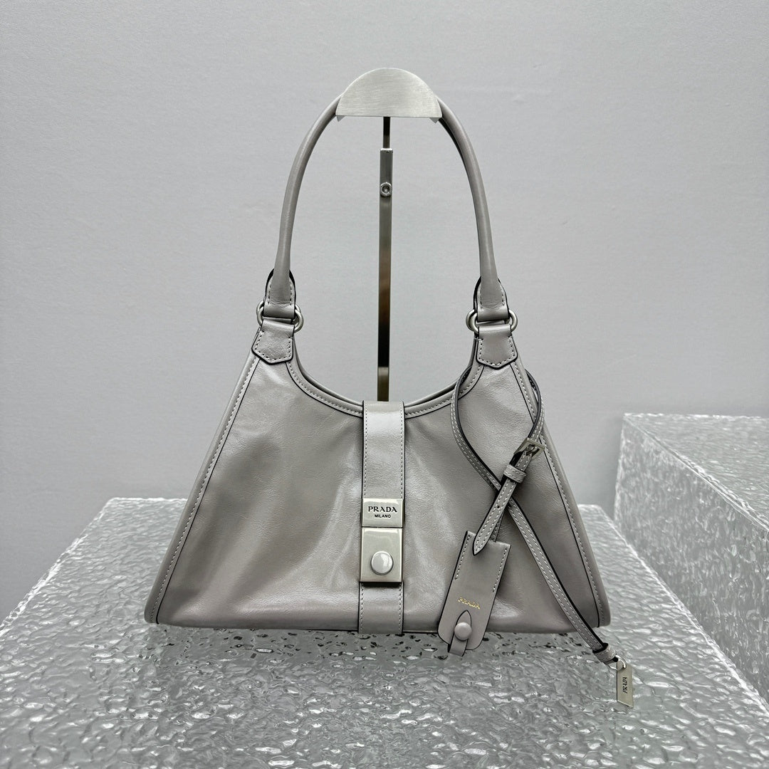 Prada Soft Calf Leather Shoulder Bag in Peltro