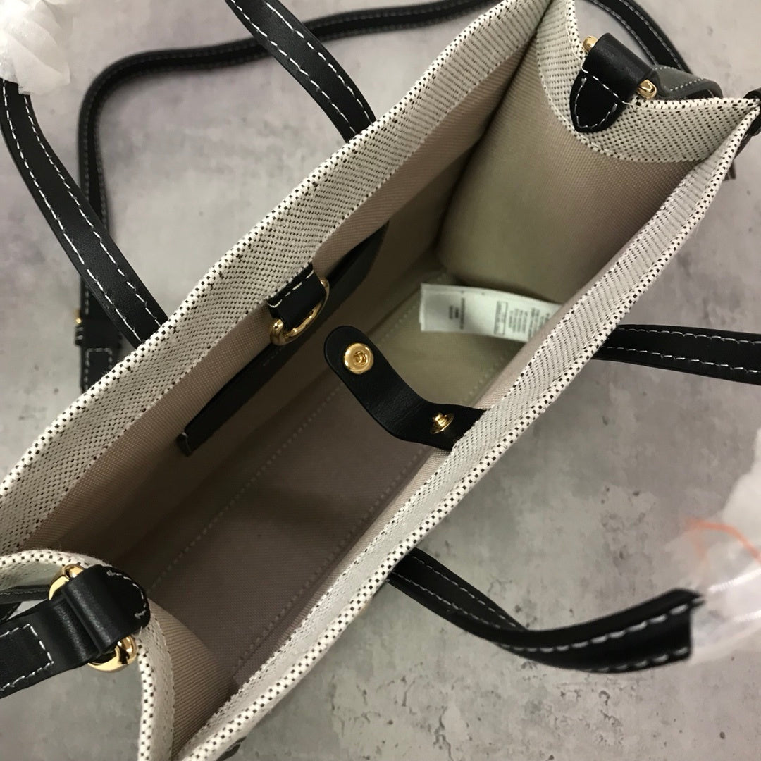 Burberry Mini Freya Tote Bag Two-Tone Canvas & Leather Handbag