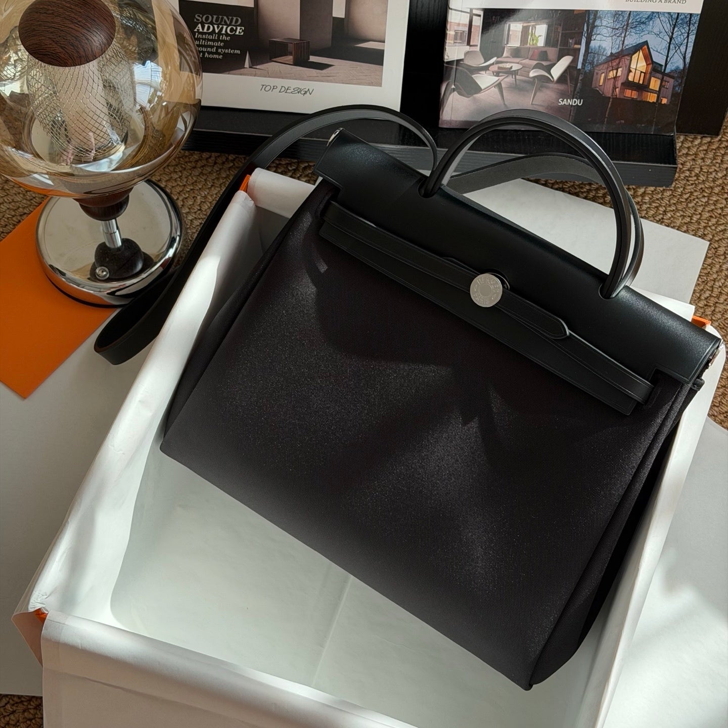 Hermès Herbag Zip 31 Black Toile Canvas Bag
