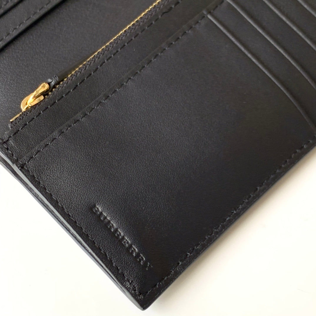 Burberry Long Grainy Leather Wallet with House Check Side Panel