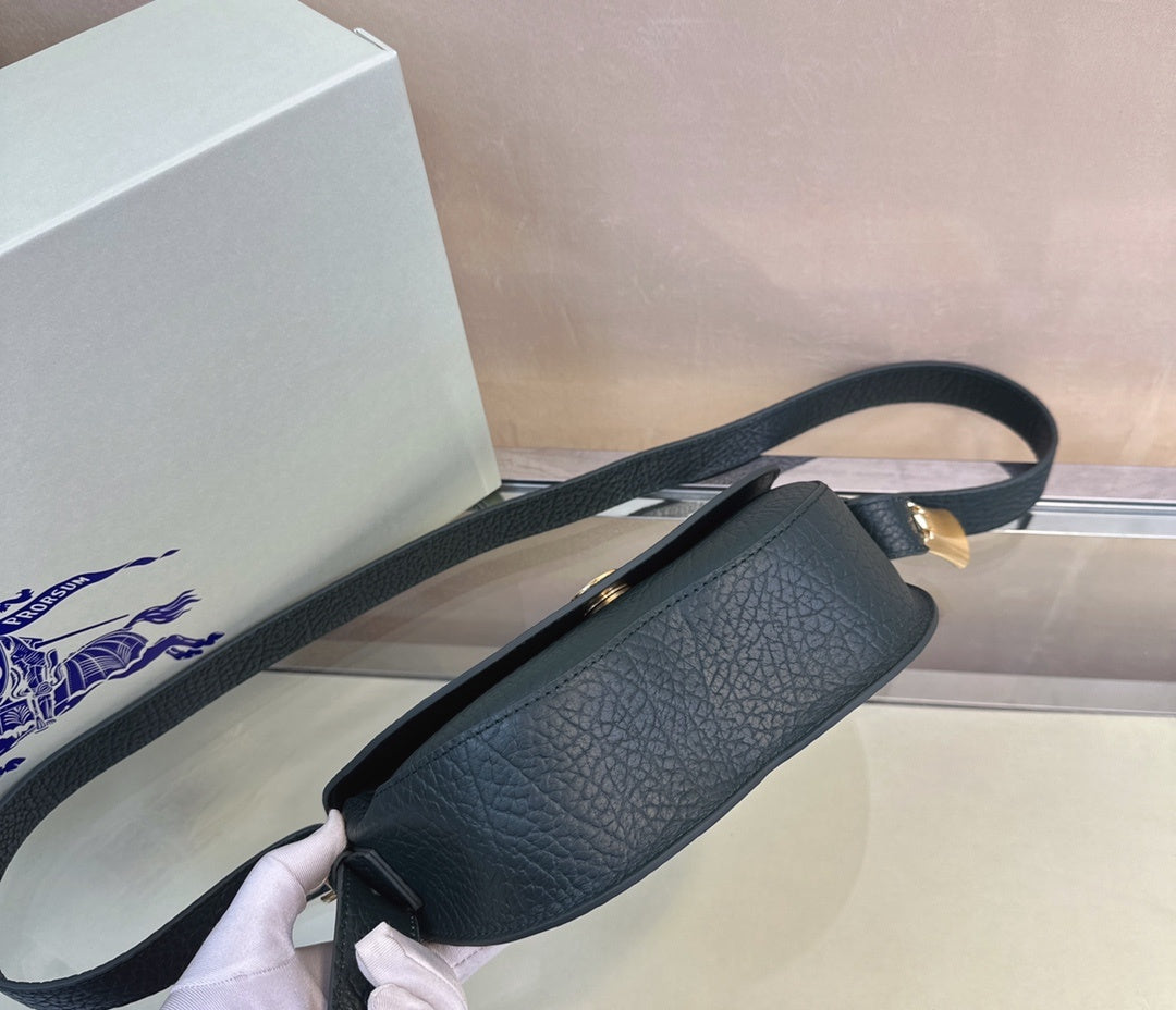 Burberry Chess Satchel Dark Green Textured Leather Luxury Handbag