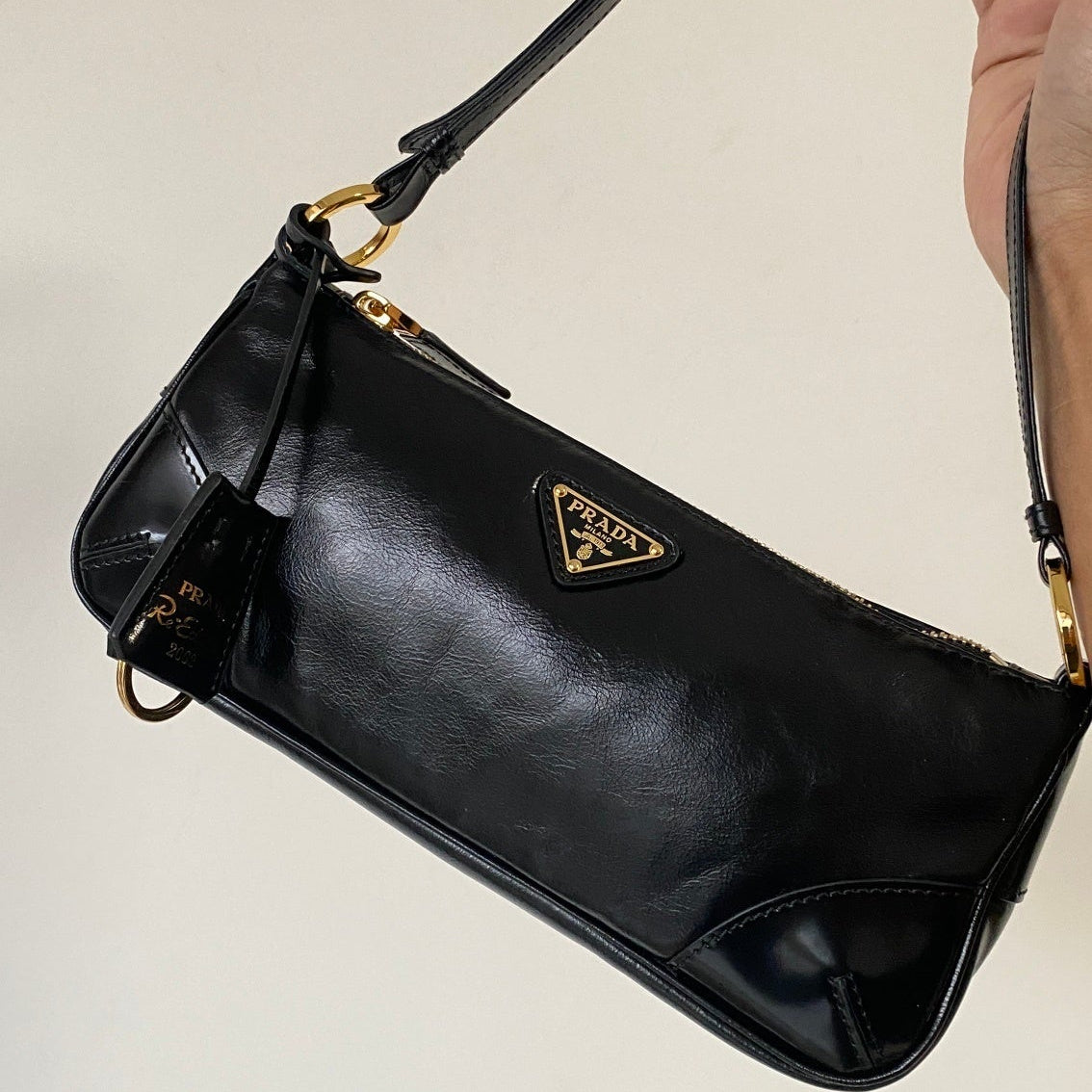 Prada Re-Edition 2002 Small Shoulder Bag in Black Soft Lux Calfskin Leather