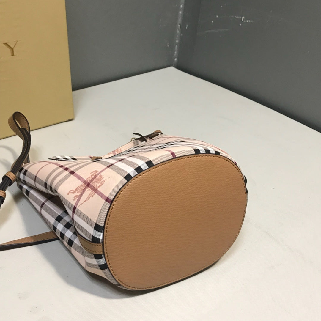 Burberry Lorne Bucket Bag Haymarket Check Luxury Handbag