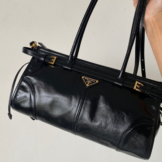 Prada Bonnie Medium Black Leather Top-Handle Bag