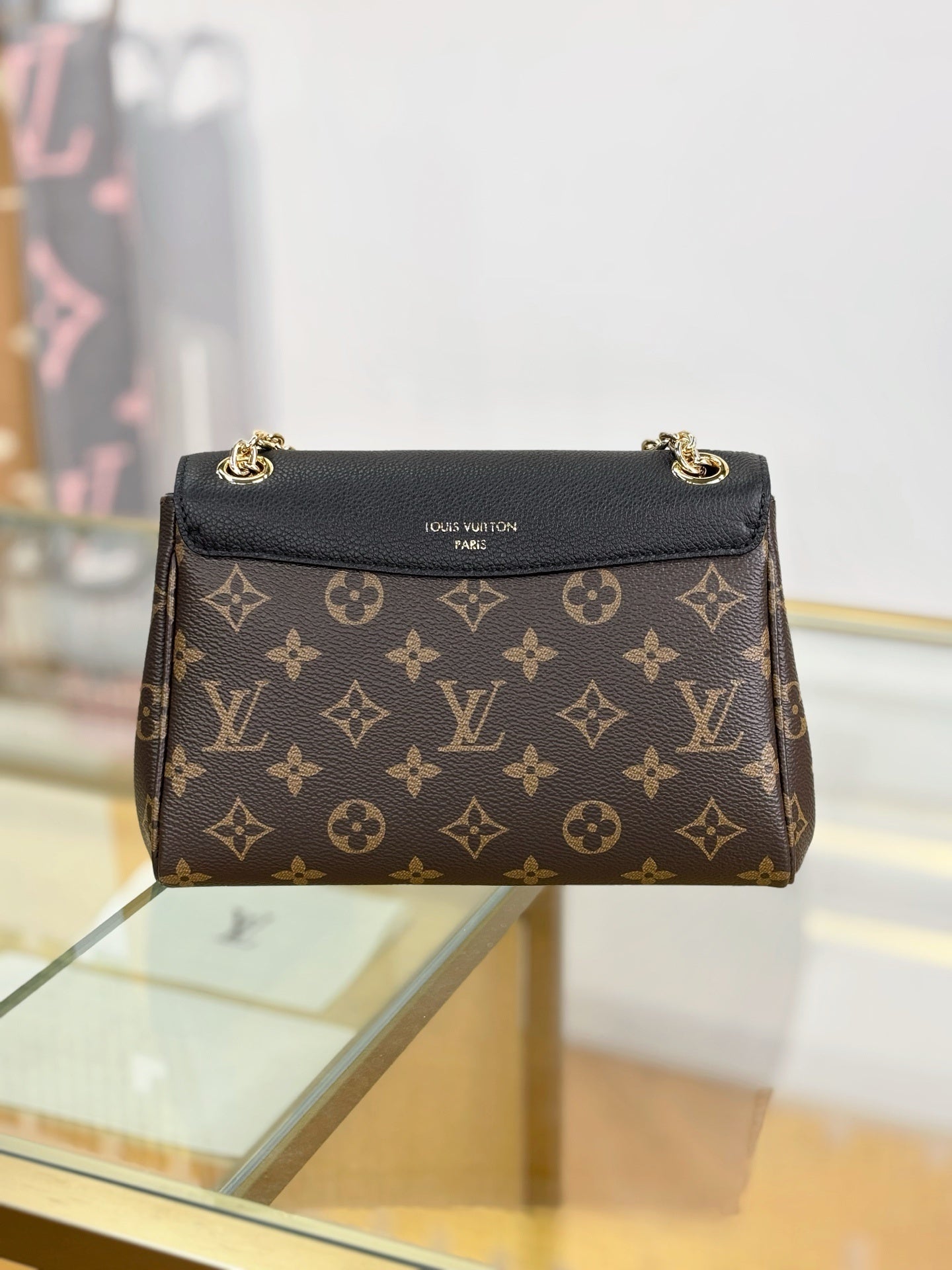 Louis Vuitton Saint Germain BB Bag in Monogram Canvas with Black Leather Trim & Gold Padlock