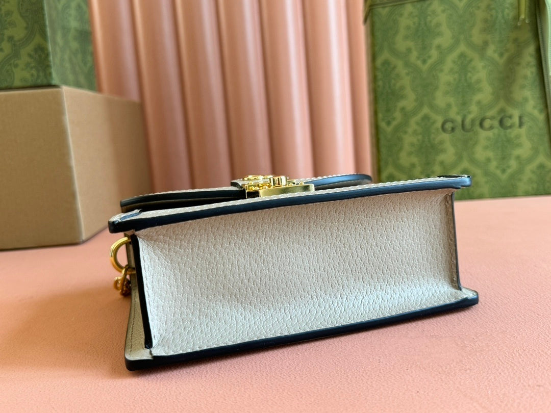 Gucci Ophidia GG Mini Shoulder Bag in Beige & Ebony GG Supreme Canvas with Leather Trim