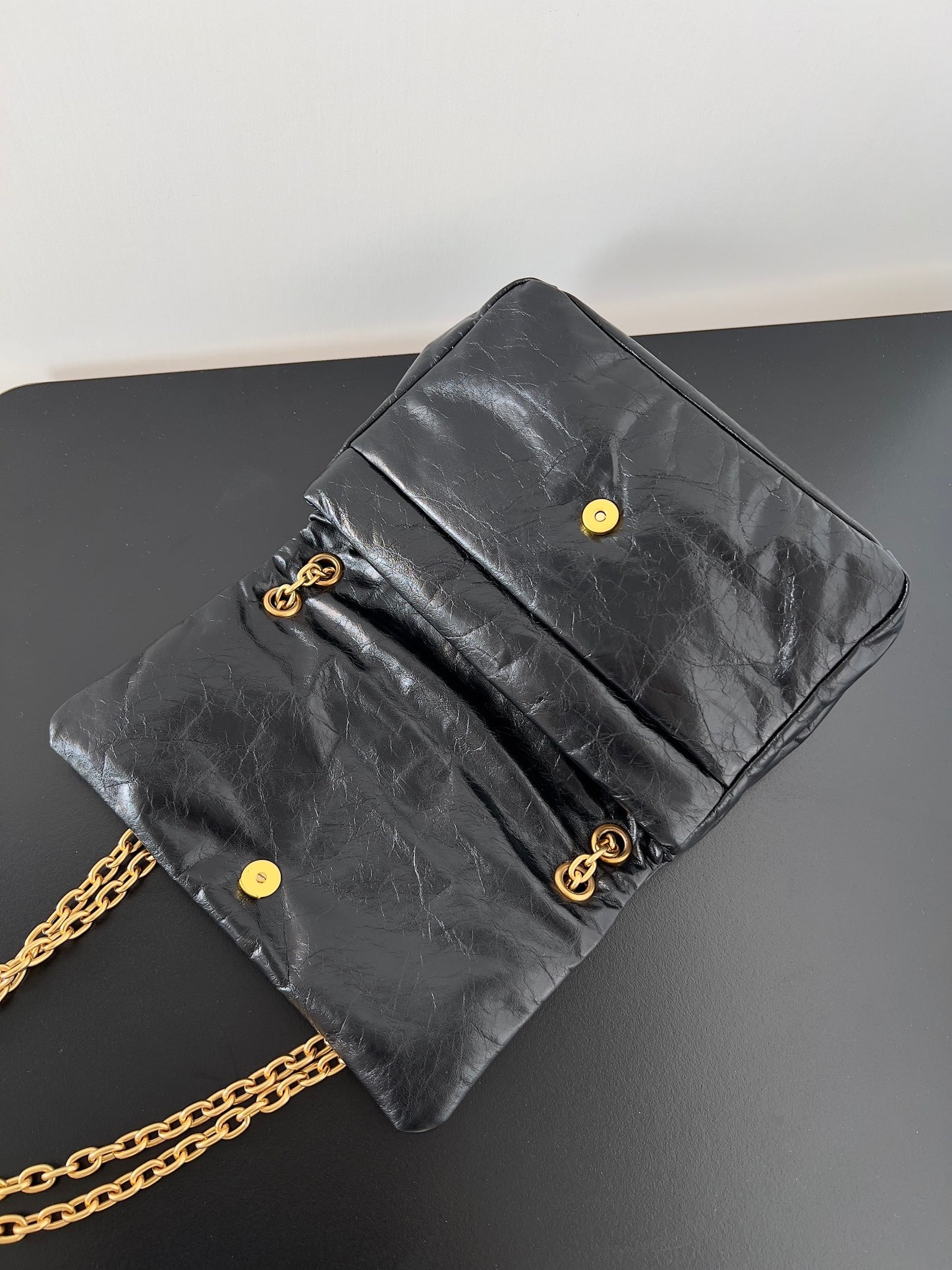 Balenciaga Monaco Black Crinkled Calfskin Shoulder Bag