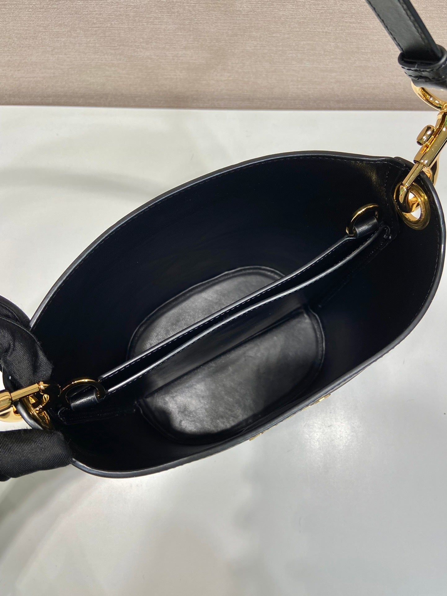 Prada Symbole Black Leather Bucket Bag