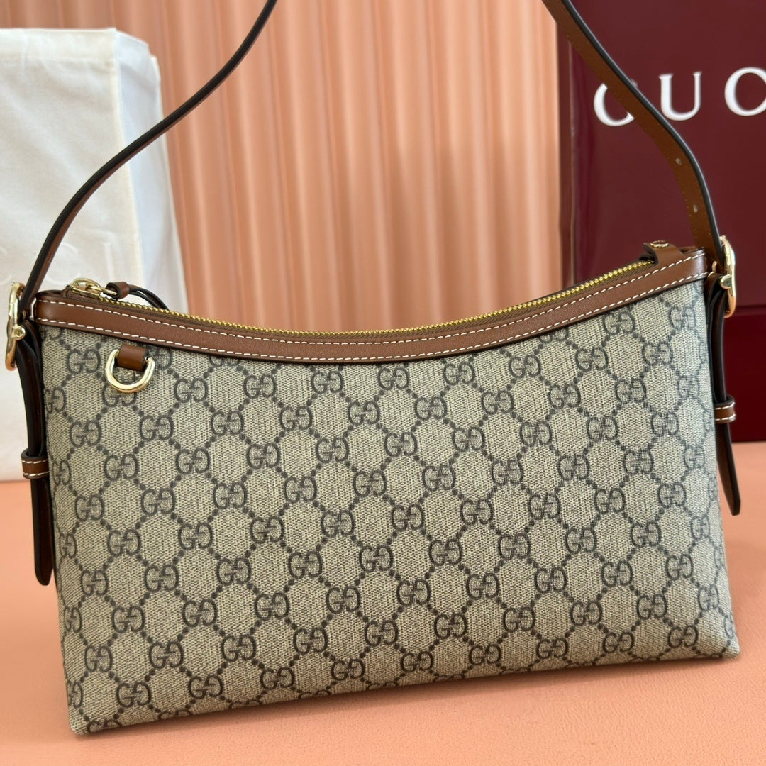 Gucci GG Emblem Medium Shoulder Bag in Signature Canvas with Leather Trim