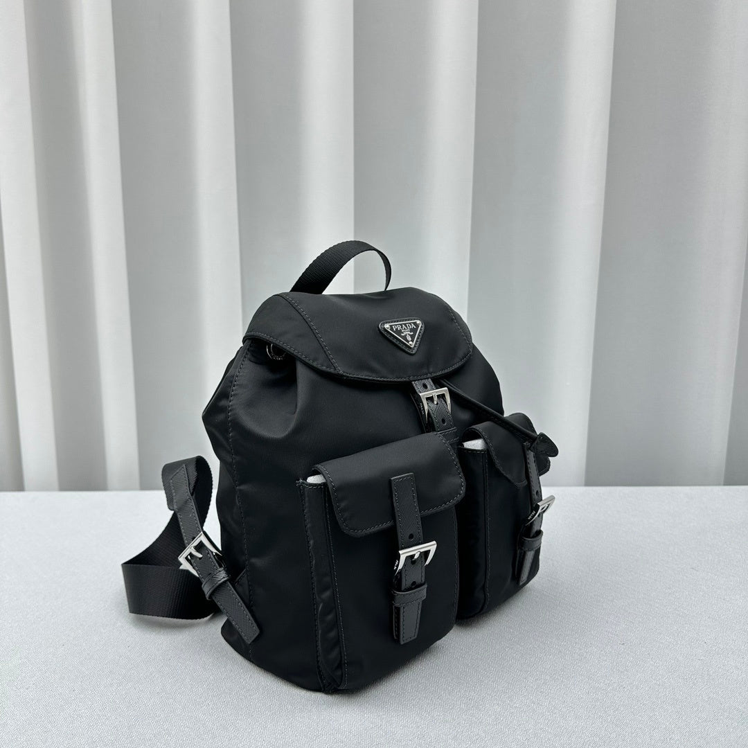 Prada Black Re-Nylon Backpack with Saffiano Leather Trim