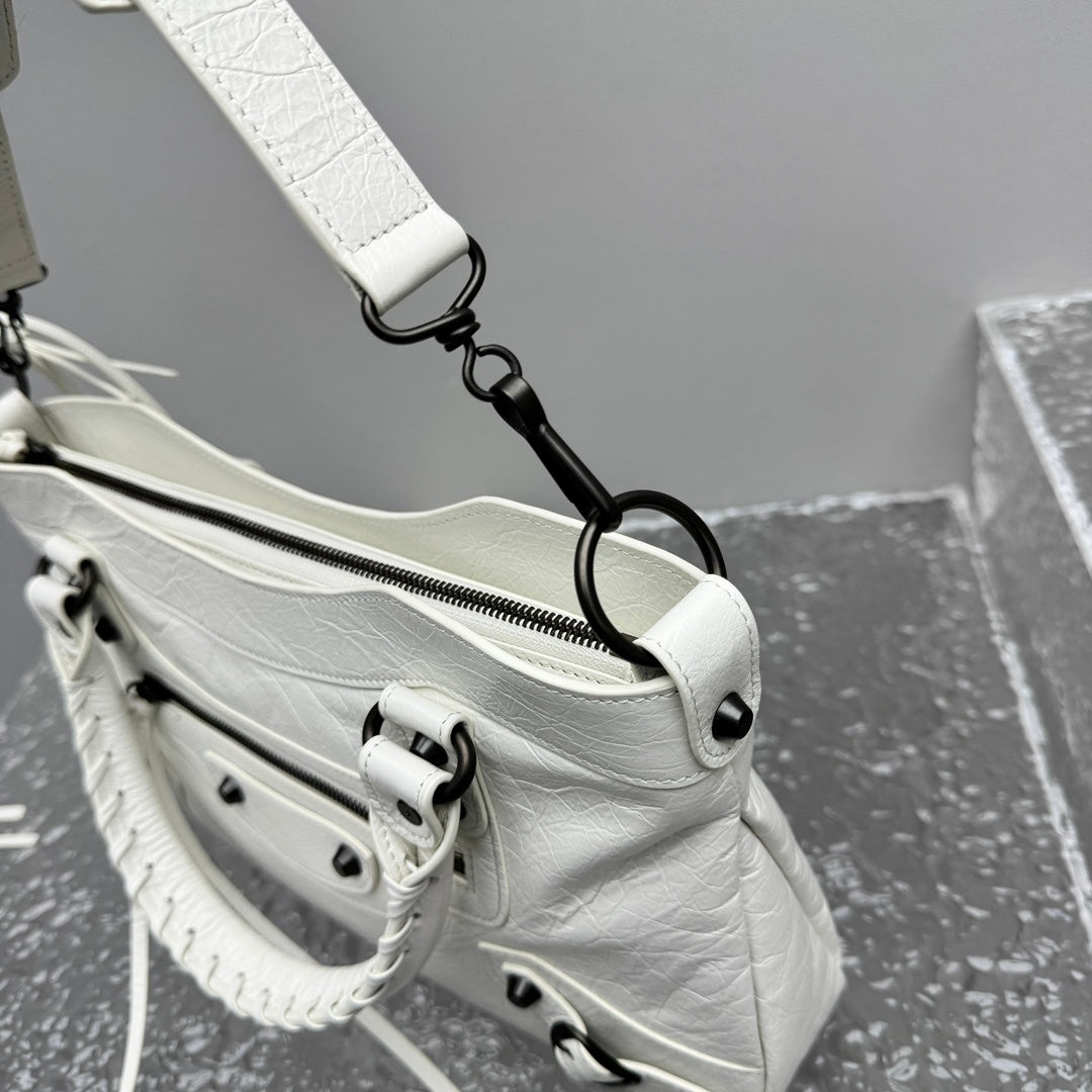 Balenciaga Le City Studded White Leather Satchel