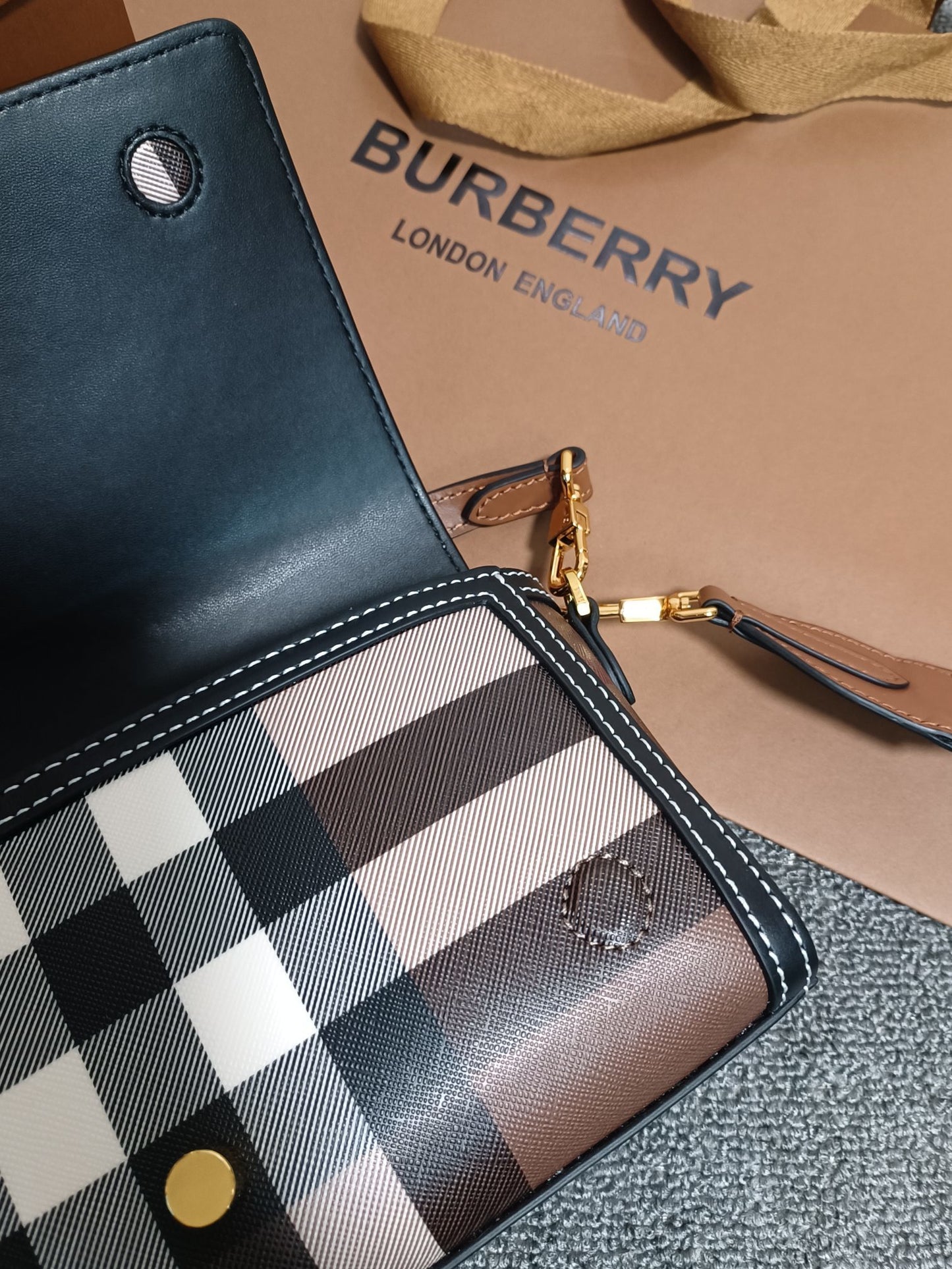 Burberry Note Bag Dark Birch Brown Check Canvas Luxury Crossbody
