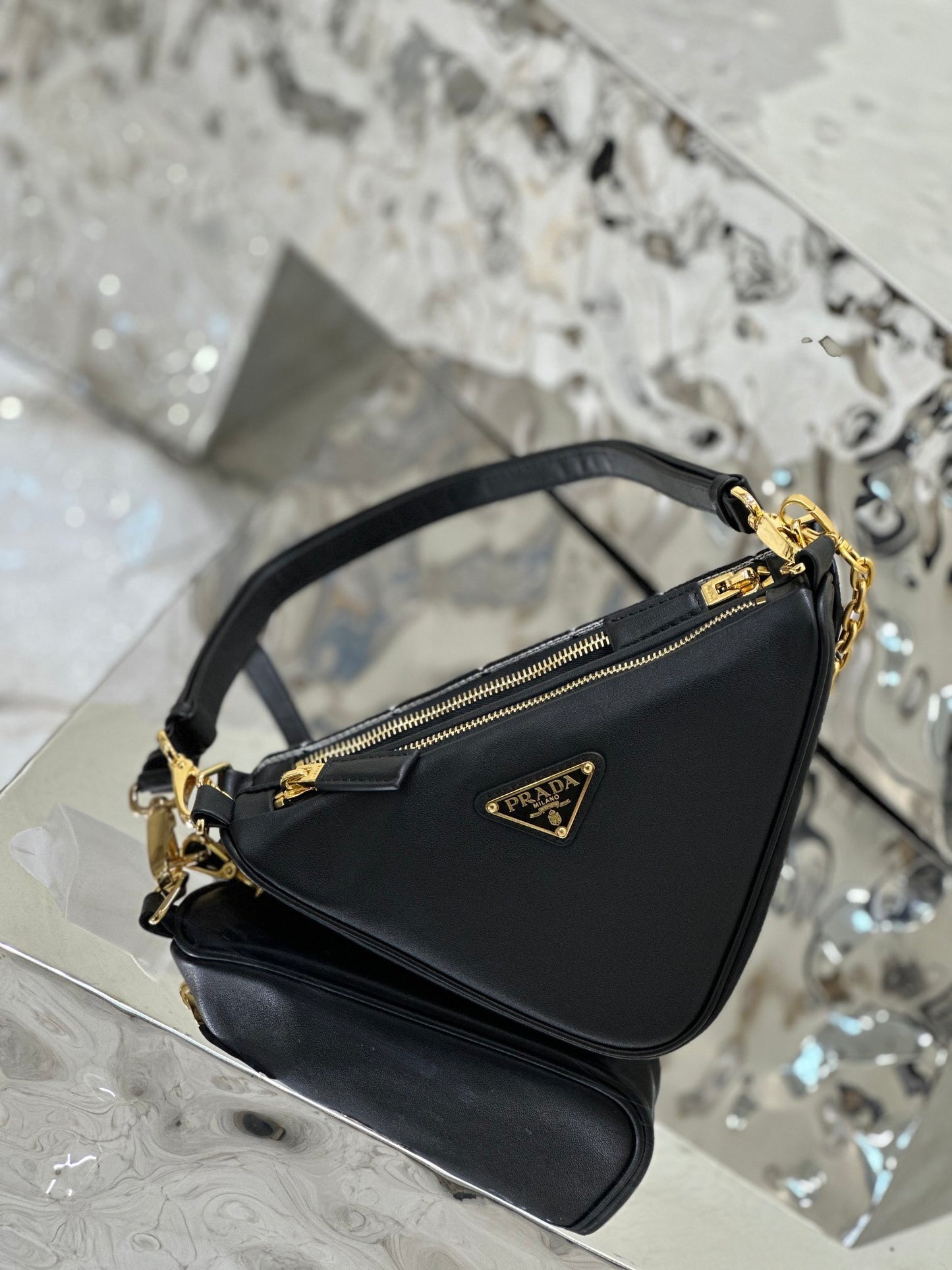 Prada Symbole Mini Jacquard Bag with Geometric Pattern and Chain Handle