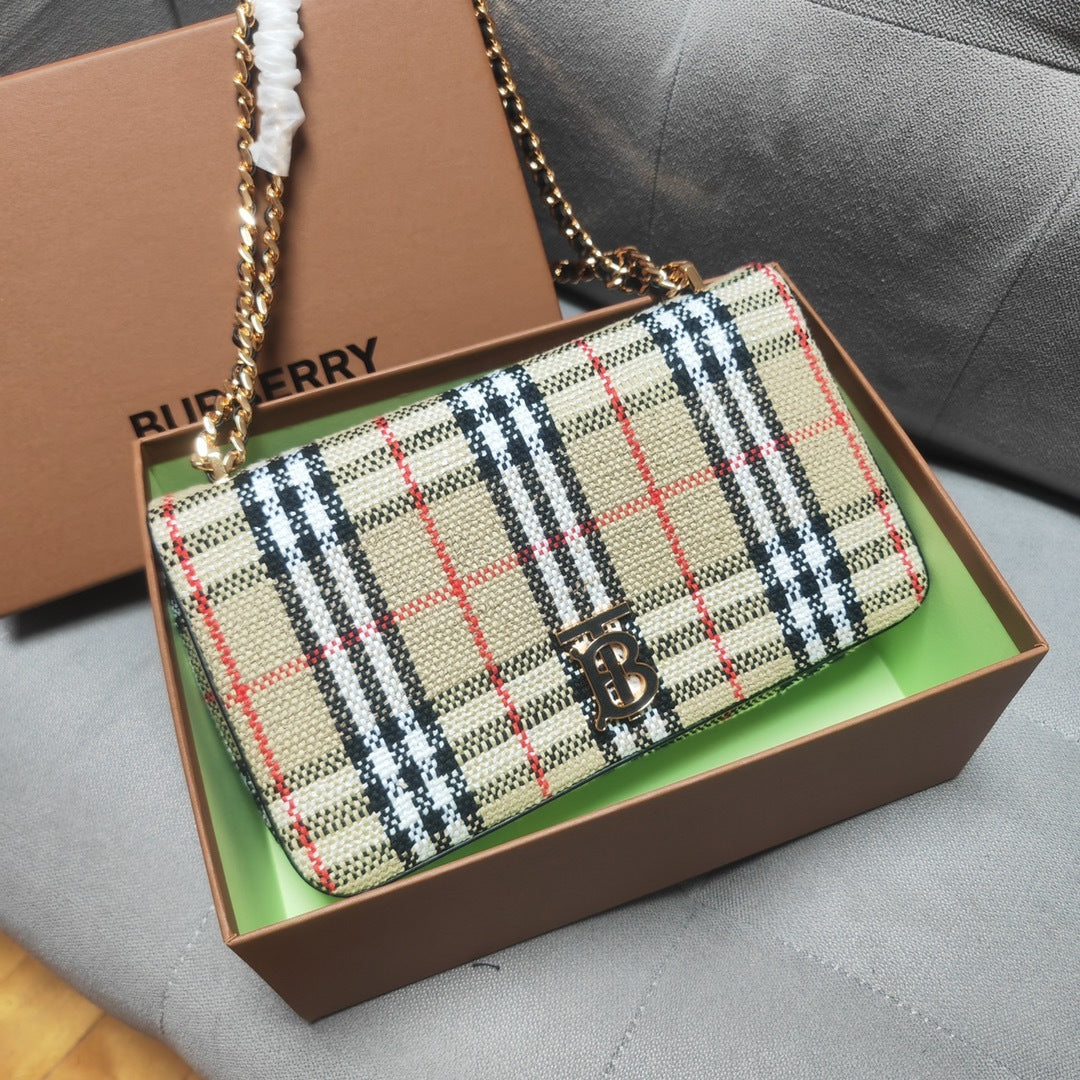 Burberry Small Lola Shoulder Bag in House Check Bouclé Tweed