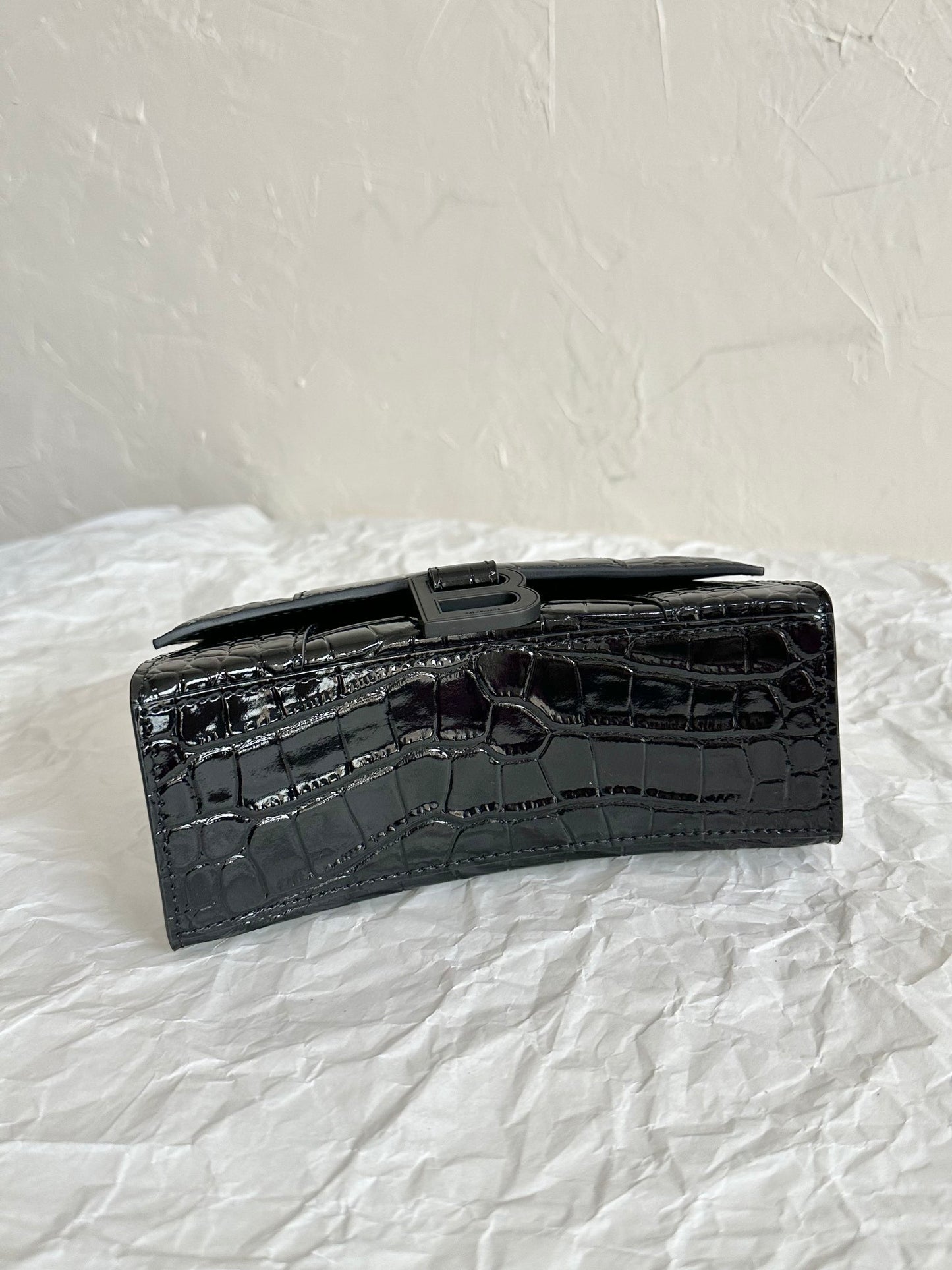 Balenciaga Hourglass Black Crocodile-Embossed Top Handle Bag