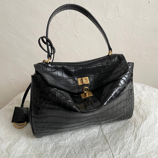 Balenciaga Rodeo Black Crocodile-Embossed Leather Luxury Bag