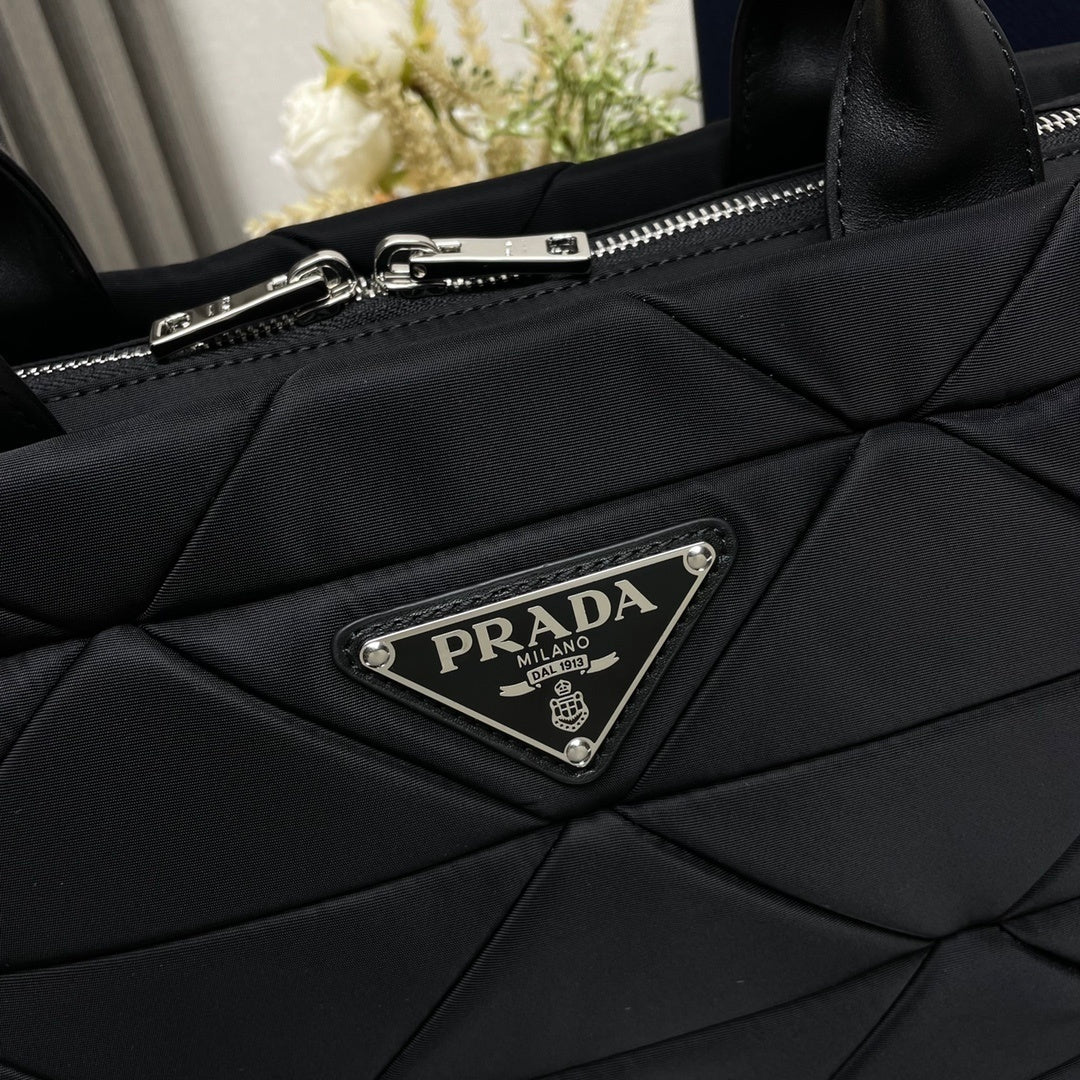 Prada Small Re-Nylon Padded Tote Bag – Nappa Leather Handles & Detachable Strap