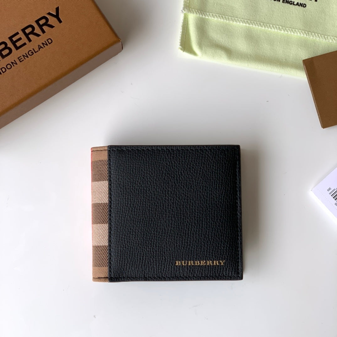 Burberry Grainy Leather & House Check Bifold Wallet