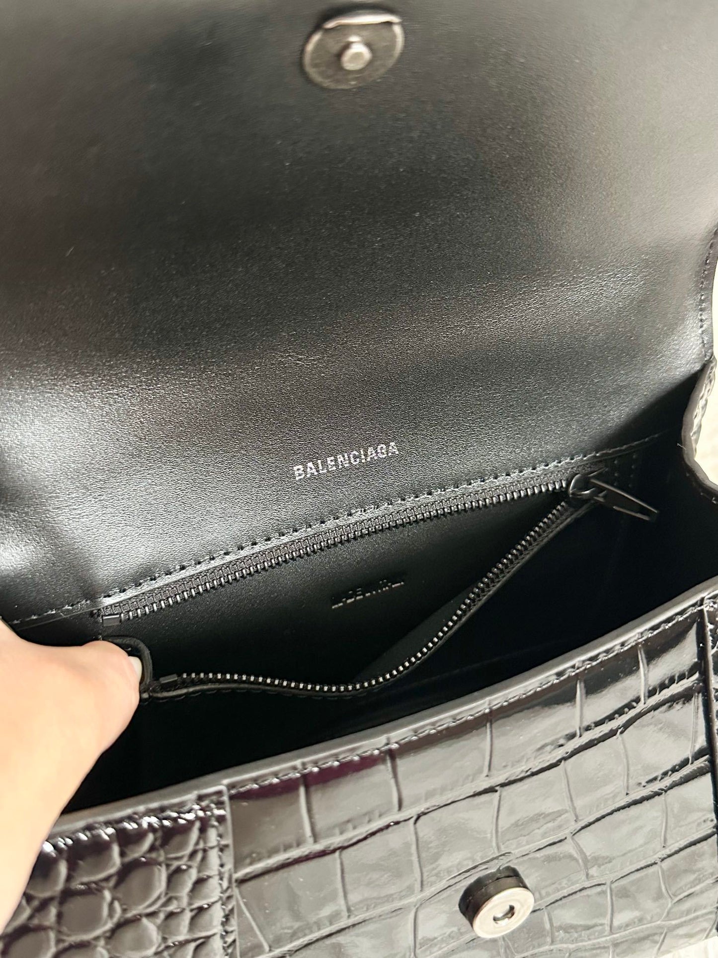 Balenciaga Hourglass Croc-Embossed Black Luxury Handbag