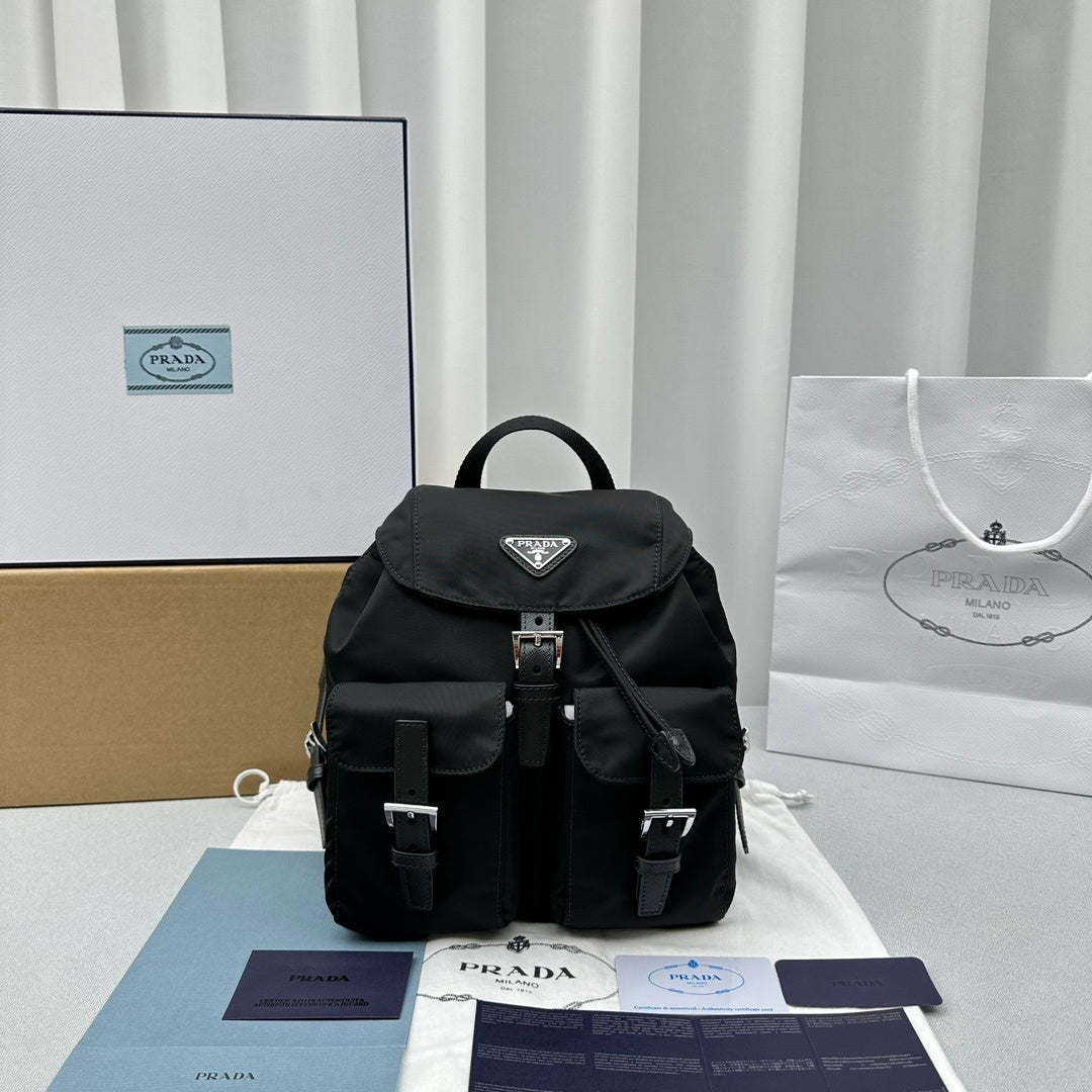 Prada Black Re-Nylon Backpack with Saffiano Leather Trim