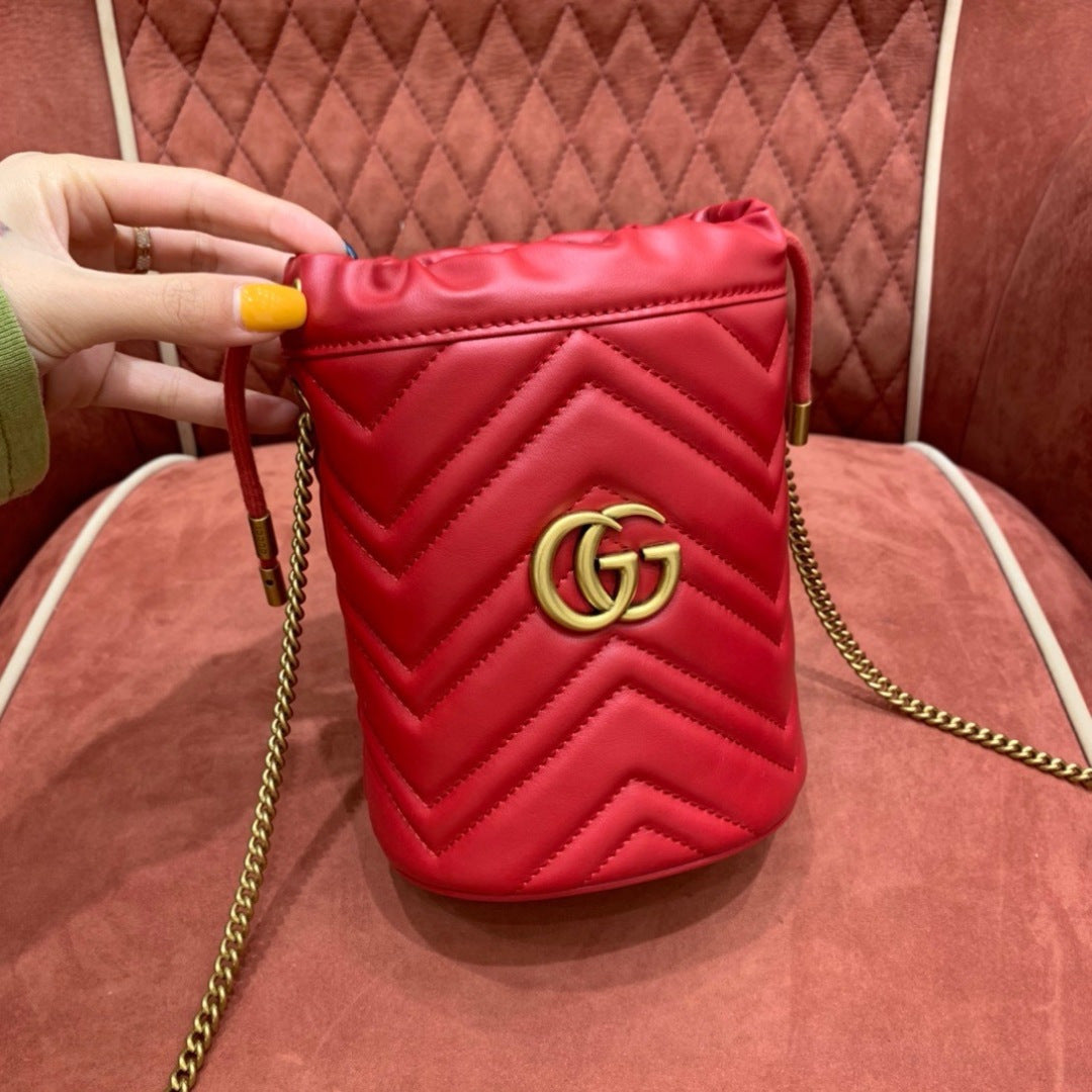 Gucci GG Marmont Mini Bucket Bag in Red Matelassé Leather