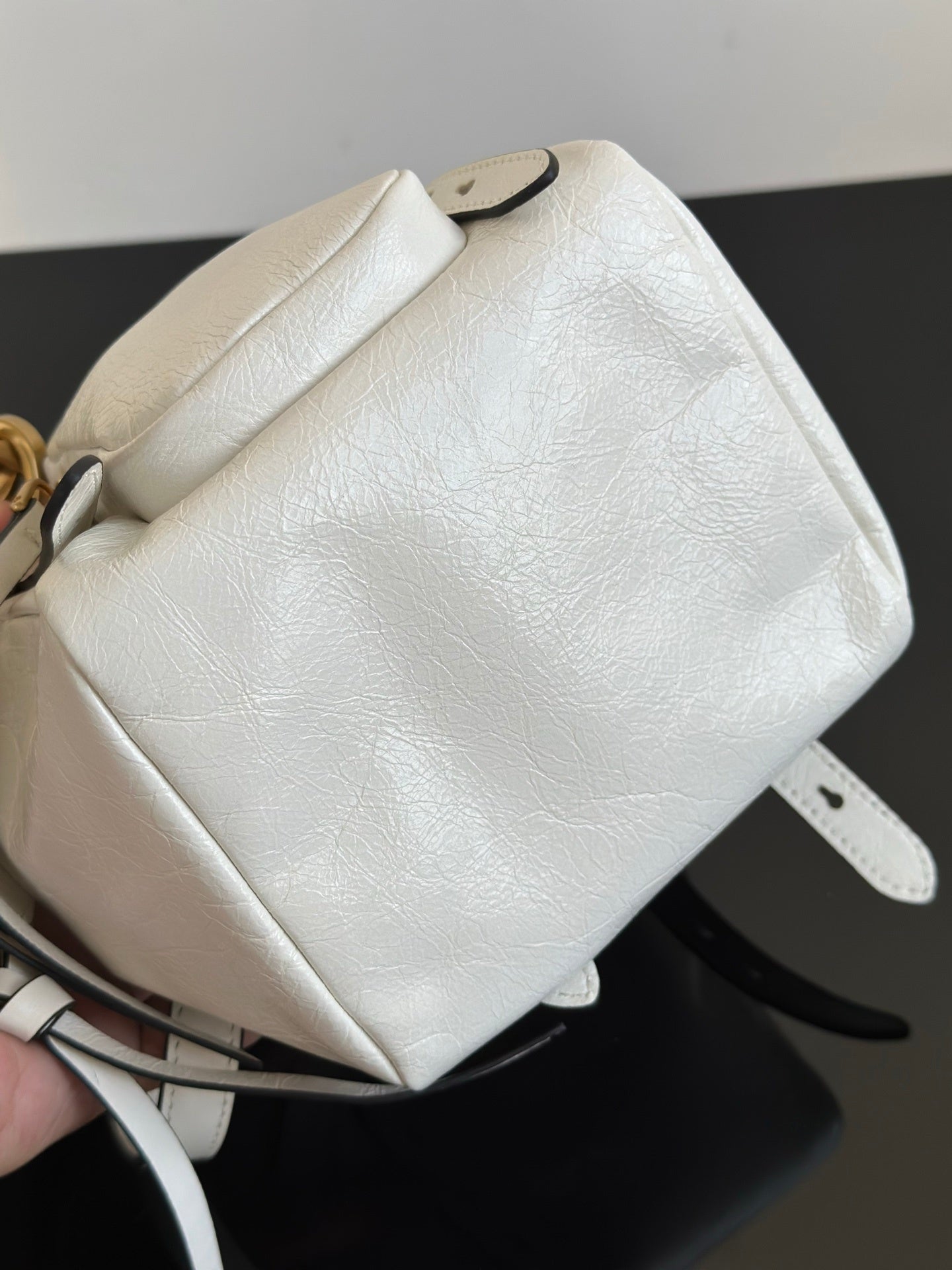 Prada Dangle Mini White Distressed Leather Top-Handle Bag