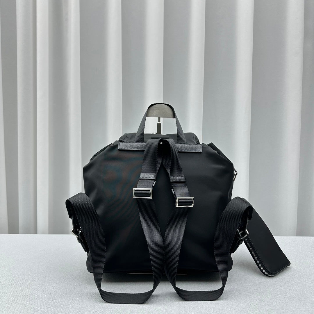 Black Prada Re-Nylon Backpack with Detachable Pouch