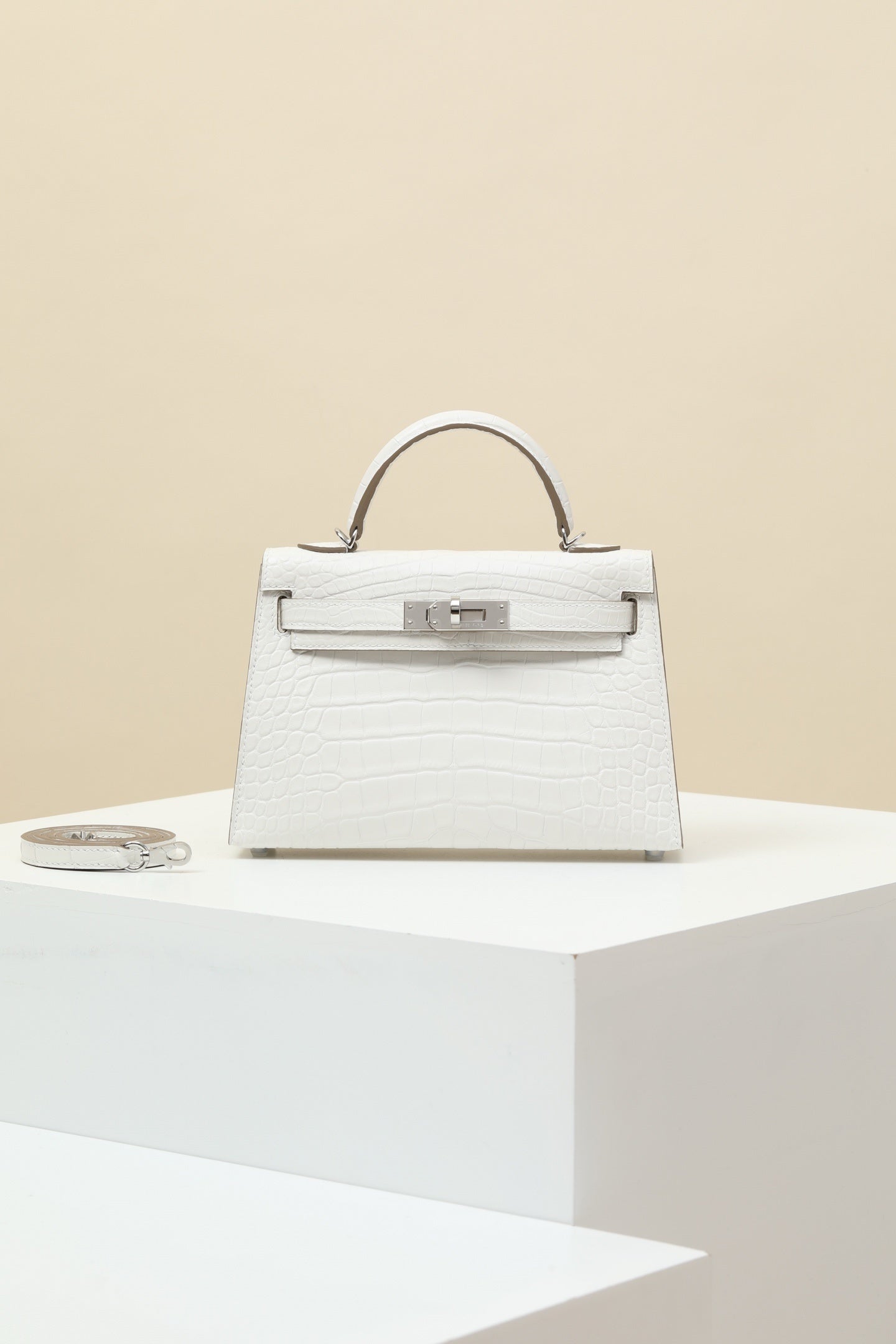 Hermès Mini Kelly II Sellier 20 White Alligator