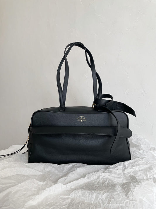 Balenciaga Carrie Medium Black Leather Bowling Bag