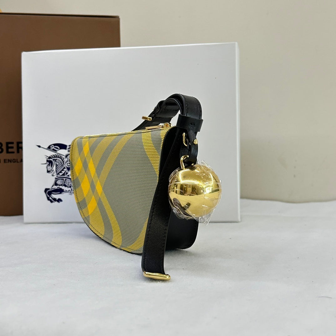 Burberry Sling Shield Yellow Check Shoulder Bag with Gold Bell Charm