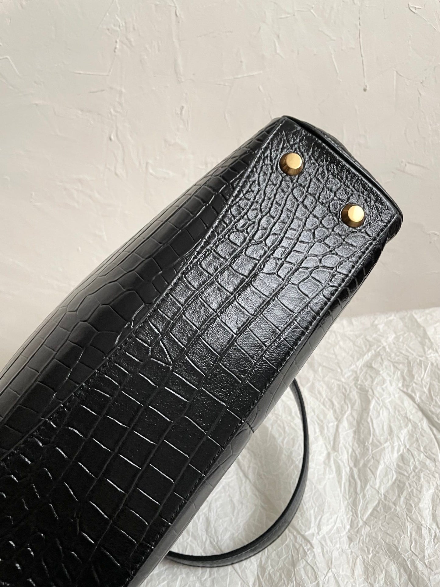 Balenciaga Rodeo Black Croc-Embossed Calfskin Luxury Handbag