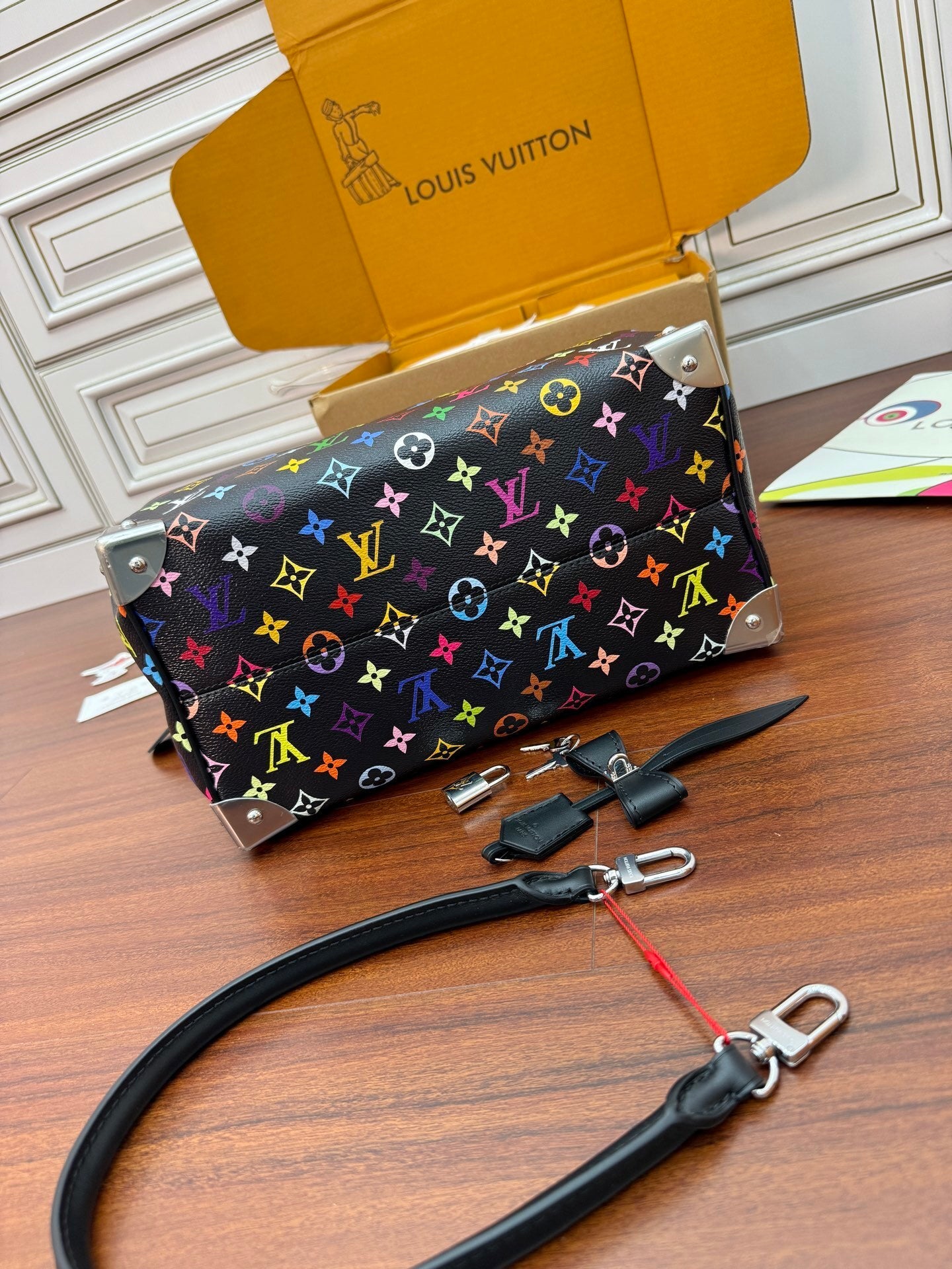 Louis Vuitton x Takashi Murakami Speedy Soft 30 Handbag Black Multicolor Monogram