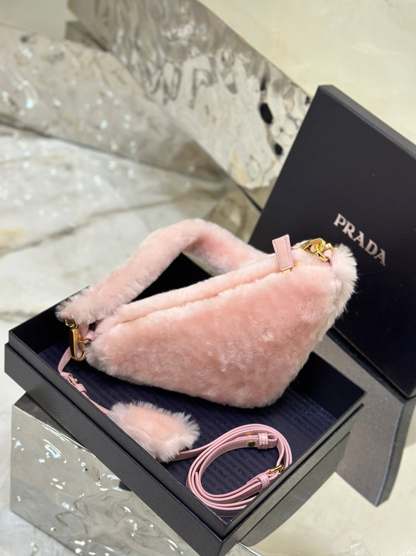 Prada Re-Edition 2005 Mini Shearling Shoulder Bag – Pink