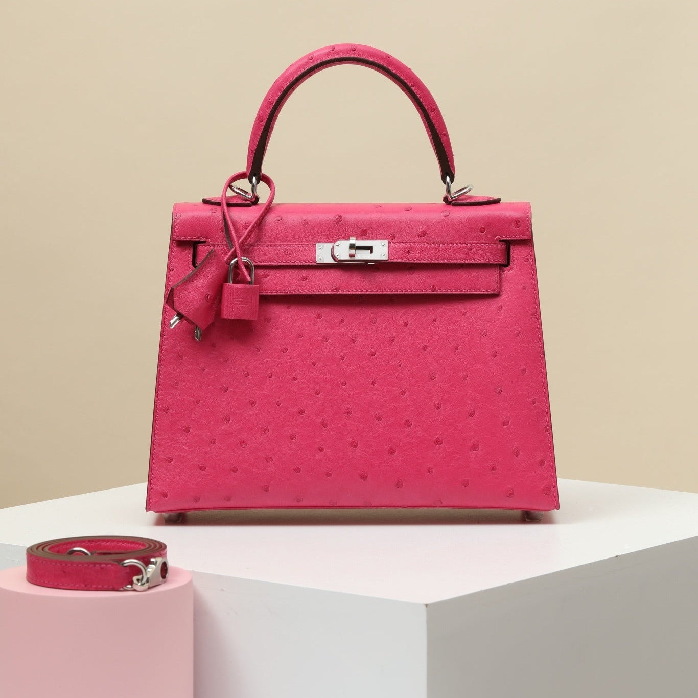 Hermès Kelly 25 Sellier Rose Tyrien Ostrich