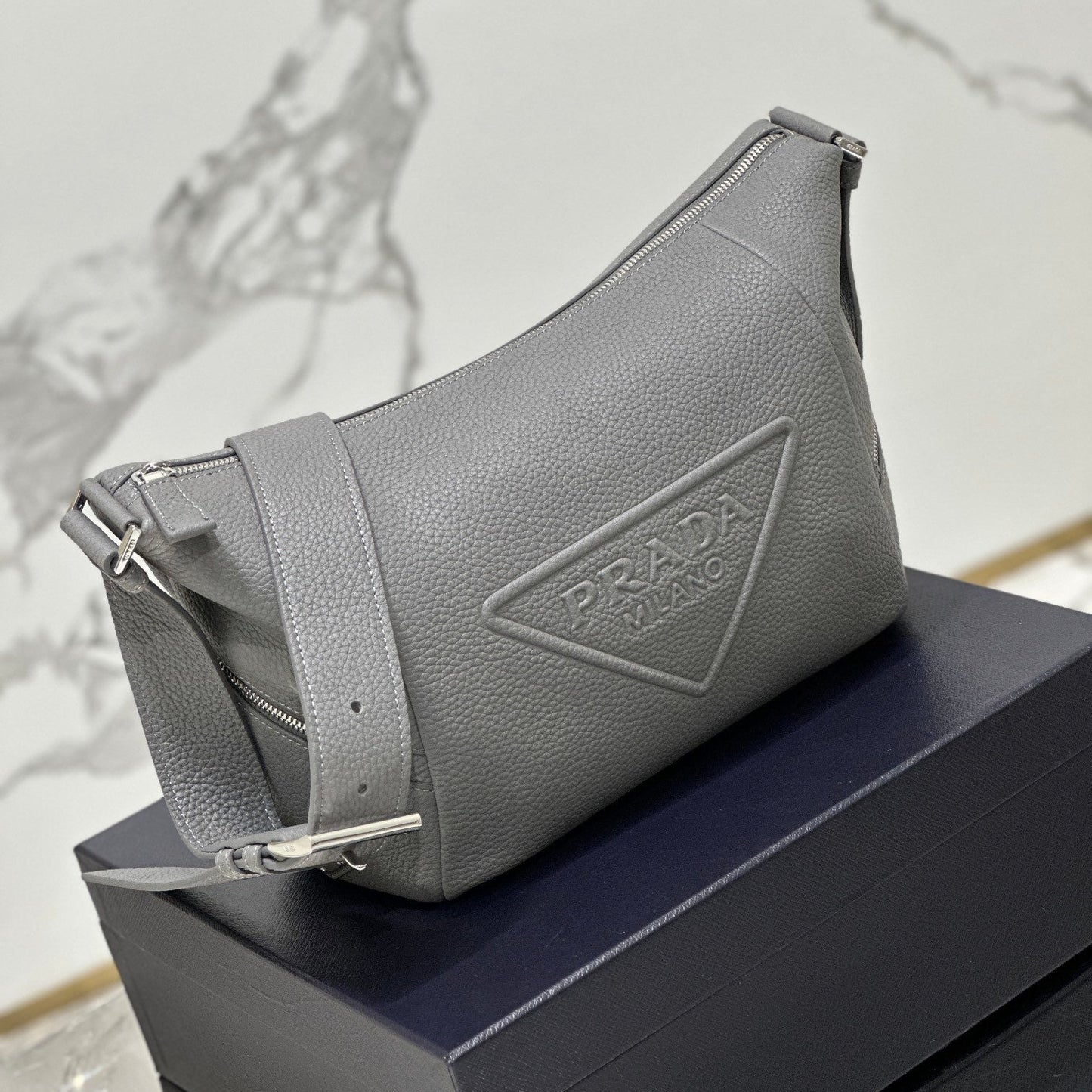 Prada Vitello Daino Leather Shoulder Bag – Grey