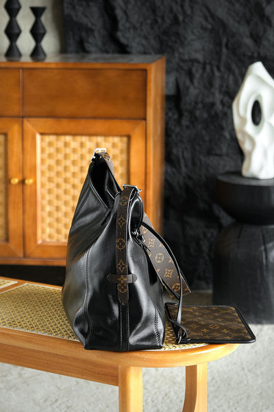 Louis Vuitton CarryAll Vibe MM Handbag – Black Lambskin Leather