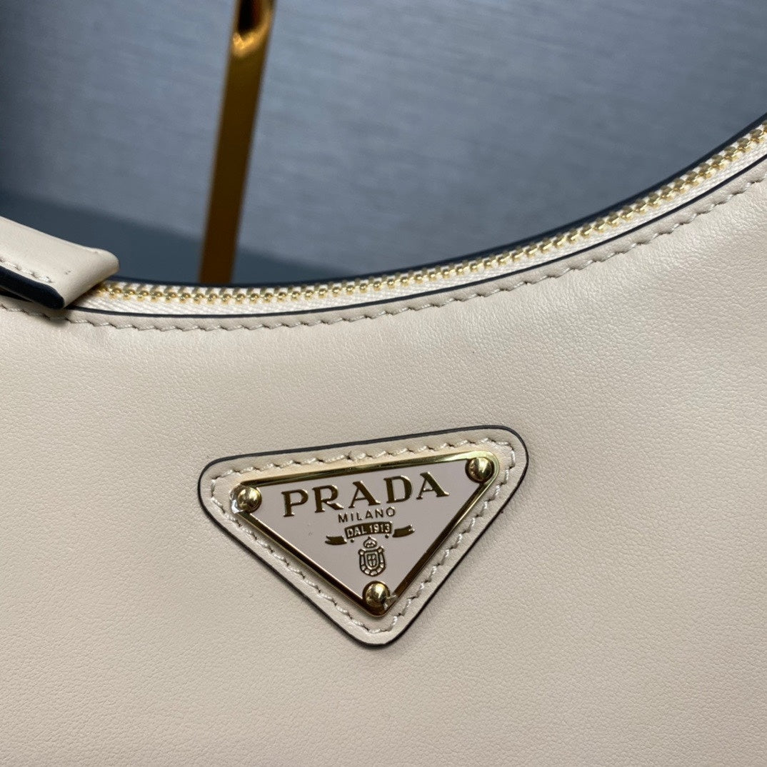 Prada Arqué Calfskin Leather Shoulder Bag – Crescent Shape with Top Zip